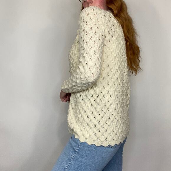 Vintage Montgomery Ward Wintuk Small Ivory Open Knit Button Front Cardigan - Picture 4 of 10